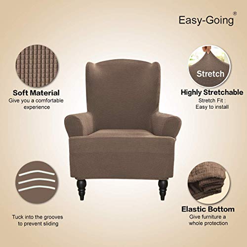 Image of Easy-Going Stretch Wingback Chair Sofa Slipcover Camel | 1-Piece Sofa Cover Furniture Protector Couch Soft with Bottom, Spandex Jacquard