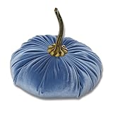 Your Heart's Content Slate Blue 9 Inch Velvet Pumpkin, Handmade Fall Home Decor, Fall Wedding Centerpiece, Rustic Halloween Thanksgiving Decor, Modern Farmhouse Chic Home Decoration (Slate Blue)
