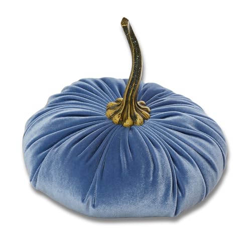 Your Heart's Content Slate Blue 9 Inch Velvet Pumpkin, Handmade Fall Home Decor, Fall Wedding Centerpiece, Rustic Halloween Thanksgiving Decor, Modern Farmhouse Chic Home Decoration (Slate Blue)