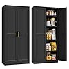71 Tall Kitchen Storage Cabinet with Gold Handles Metal Pantry Cabinets with 2 Doors Food Pantry Adjustable Shelves Black Freestanding Pantry Cupboard for Dining Room Kitchen Assembly Required