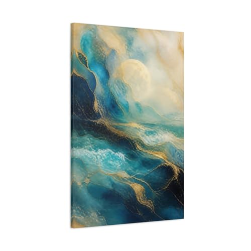 Tableau grand format vagues de l'océan bleu et or une invitation à la sérénité dans votre salon