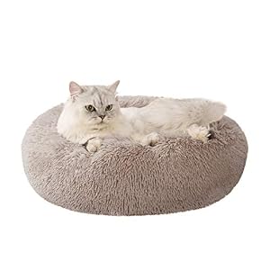 Loves cabin 20in Cat Beds for Indoor Cats Cat Bed with Machine Washable Waterproof Bottom Taupe Fluffy Dog and Cat Calming Cushion Bed for Joint Relief and Sleep Improvement