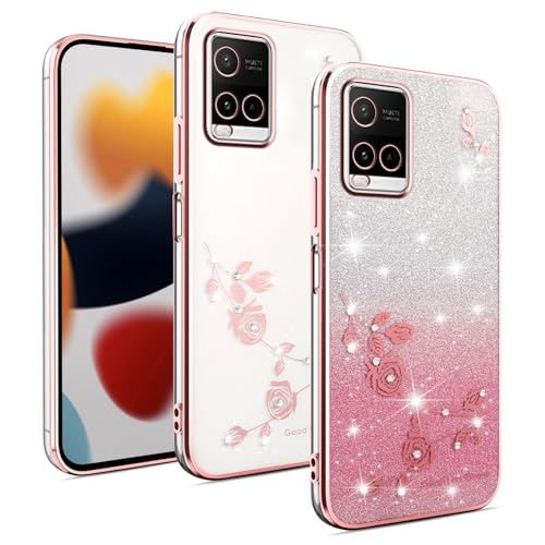 XINYEXIN Funda Glitter para Vivo Y21 / Vivo Y21S / Vivo Y33S, Carcasa Teléfono Antigolpes Transparente Bling Sparkle, Ultra Delgado Cute Brillante para Niñas y Mujeres - Oro Rosa