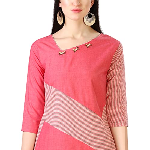 Image of EthnicJunction Women's Cotton Stripted Straight Kurta
