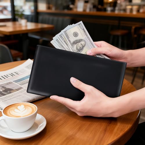 2-Pack Money Bags with Zipper, 11x6.1\" PU Leather Bank Deposit Cash Pouch - Secure Zippered Bank Bag for Bills, Coins, Checks, Business & Travel (Black) - Thumbnail 6
