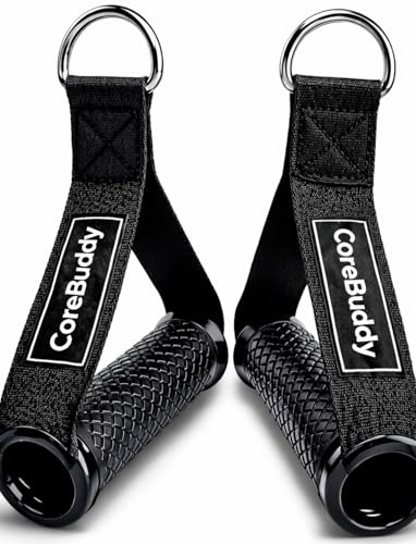 CoreBuddy Resistance Band Handles (2 Pack) Heavy Duty Gym Cable Handles D-Ring Attachment for Bands & Cable Machines Non-Slip Grip Reinforced Nylon Straps Carry Pouch Included