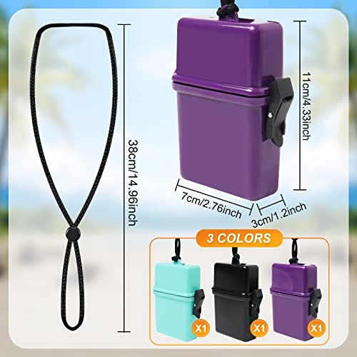 Proturbo 3Pcs Waterproof Case Id Card Badge Holder Floating Sports Case Locker With Hanging Ring And Rope For Id Card Credit Card And Other Small Items Locker Supplies （Black, Purple, Lake Blue) #TOP1