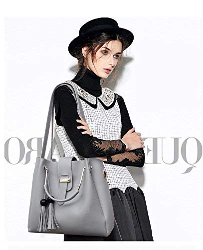 Purses and Handbags Set 3pcs for Women Fashion Tassel Tote Clutch Satchel Top Handle Shoulder Bags Handle Satchel Bags Purse - White