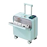Maleta de viaje pequeña, maleta de mano dura, maleta ligera giratoria de 4 ruedas, equipaje abierto frontal con cargador USB, verde menta, 18in, Equipaje con ruedas giratorias