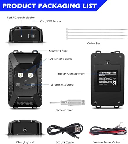 Image of VRPRIME Ultrasonic Rat Repellent for Car | Rodent Repellent to Protect Wires in Car, Bike & Truck Engine | Easy to Use & LED Flashlights (Batteries not Included) (Pack of 3)