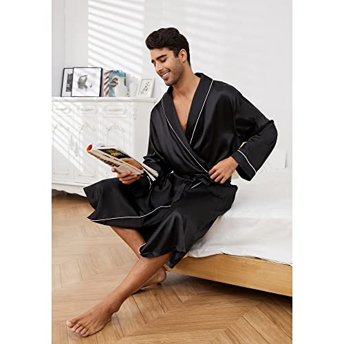 Vulcanodon Men’s Satin Robe Lightweight,Men's Luxurious Silk Kimono Bathrobe4