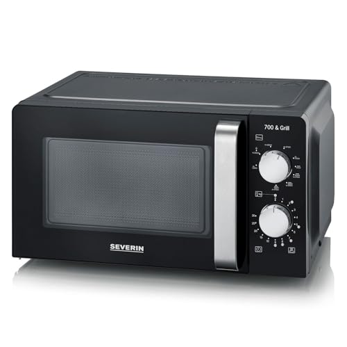SEVERIN Microondas 2 en 1 con grill 700 W, microondas analógico con 9 programas automáticos, microondas con grill y plato giratorio, negro/acero inoxidable, MW 7781