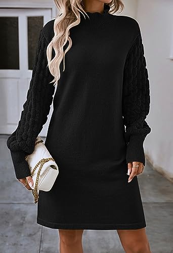 Pink Queen Women's Long Sleeve Sweater Mini Dress Casual Loose Mock Neck Empire Waist Cocktail Party Knit Short Dresses2