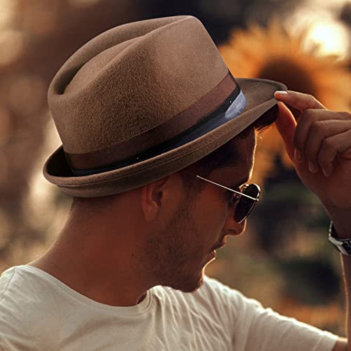Fedora Hats For Men/Women, 100% Wool Felt Hat Mens Womens Gain Trilby Fedoras Hat With Grosgrain Band #TOP4