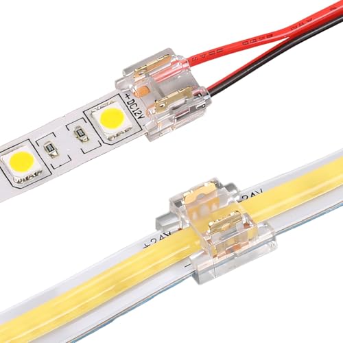 25PCS 2 Pin 8MM COB LED Strip Light Connectors Solderless Transparent Strip Wire Quick Connectors Suitable SMD/COB Highly Transparent Flame Retardant PC Material Electric Connectors Xmas 0-36V 5A