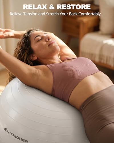 Image of Trideer Yoga Ball for Exercise, Pilates, Core & Balance Training, Stability Ball for Pregnancy & Birthing Prep, Physical Therapy, Daily Stretching, Office Chair for Active Sitting, Quick Pump Included