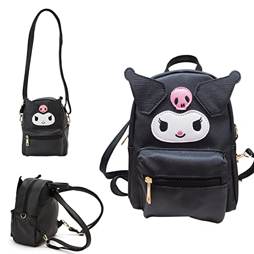 ZJYJING Cartoon Anime Mini Cute PU Backpack Shoulder Bag Backpack Handbag for Kids Girls Cosplay (Black)
