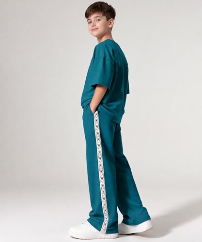Image of SHODOX Boys Poly Blend Relaxed Fit Co-Ord Set | Printed T-Shirt & Track Pants | Soft Breathable Stylish Summer Casual Comfort Wear for Boys