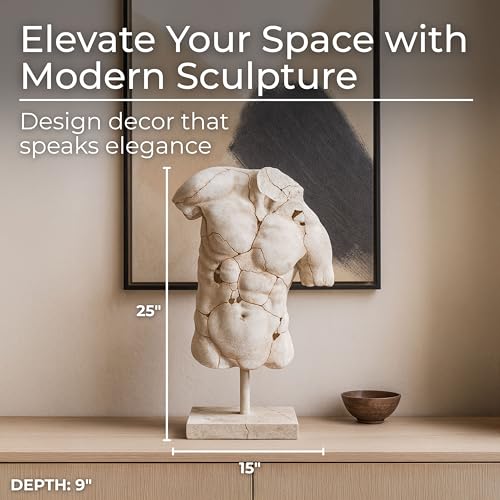 Escultura de torso masculino en resina, 25 pulgadas, blanca miniatura 2
