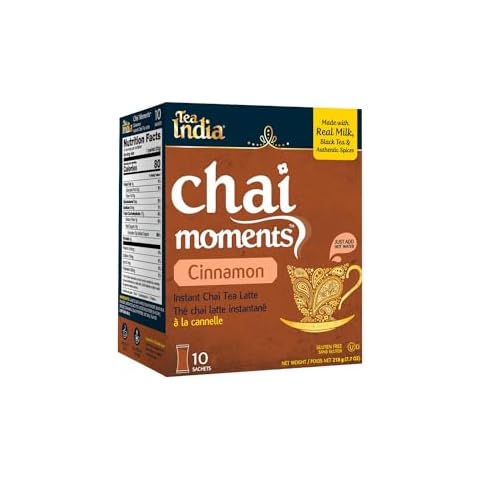 Tea India Chai Moments Cinnamon Chai Tea Instant Latte Mix Flavorful Blend Of Premium Black Tea, Cinnamon & Natural Ingredients Traditional Indian Tea Individually wrapped 10 Sachets Cover