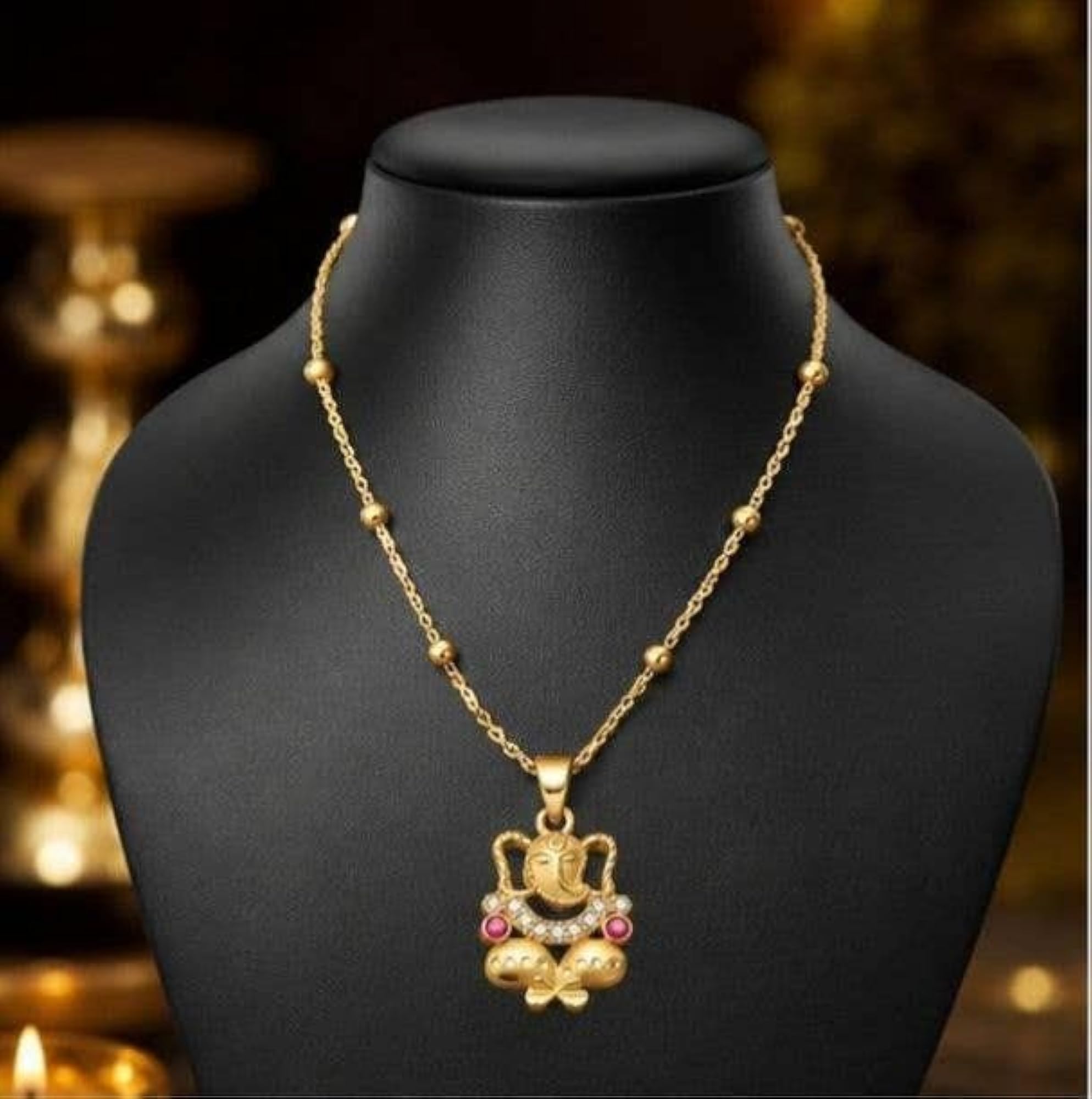 18 Inch Plated Ganpati Pendant Chain Necklace