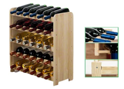 SMH LINE® Weinregal Flaschenregal Weinschrank Flaschenständer für 30 Flaschen Stabil Kiefer Holz Natur Getränkeregal Weinflaschenhalter Organizer Abmessungen 65x63x25 cm
