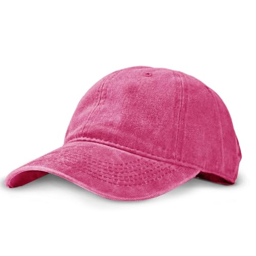 Unisex Vintage Washed Baseball Cap | Low Profile Soft Top Unstructured Cotton Baseball Cap | Adjustable Size Buckle for Women Men - Pink