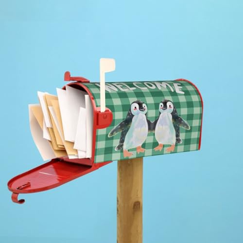 Image of Dujiea Cartoon Penguin Welcome Mailbox Wrap, Waterproof Magnetic Post Box Cover, Standard Size 21 inchX 18 inch Garden Yard Outside Farmhouse Home Decor
