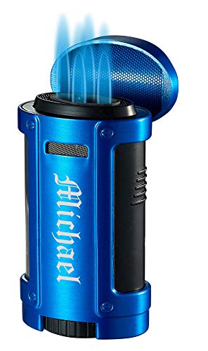 Personalized Visol Rhino Metallic Blue Quad Flame Torch Cigar Lighter With Free Laser Engraving ([C] Text) #TOP4