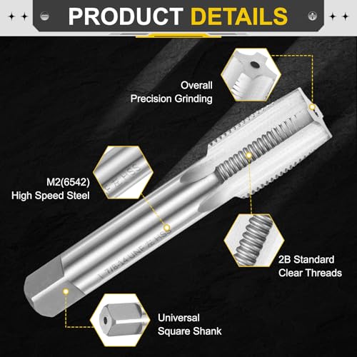 Image of uxcell Hand Taper Tap 7 /8 inch-14 UNF 2B Left Hand Thread Taper Style Taps Straight Flute Screw Tapping Threading Tool High Speed Steel HSS6542
