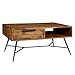Produktbild FineBuy Couchtisch Nishan 87 x 41 x 55 cm Sheesham Massiv Holz, Design Holztisch mit Stauraum und Schublade, Massivholztisch Wohnzimmer, Retro-Industrial Wohnzimmertisch mit Metallbeinen