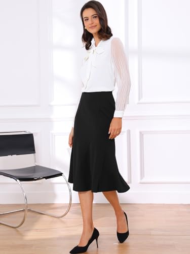 Jupe évasée taille haute couleur unie coupe midi fluide