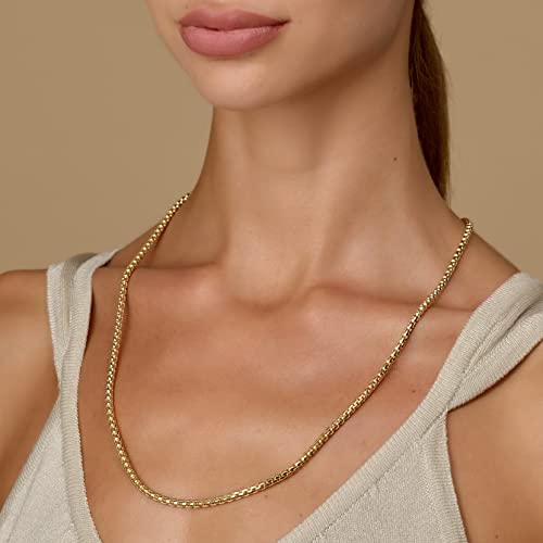 PORI JEWELERS 14K Gold 1.8MM, 2.5MM, or 3.5MM Round Box Chain Necklace -16'-30' Yellow or White Gold- For Men and Women