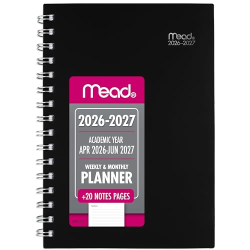 Mead Planner 2026-2027 Weekly & Monthly Academic 15-Month April-June, 5-1/2" x 8-1/2", Basic, Black (CAW42005)