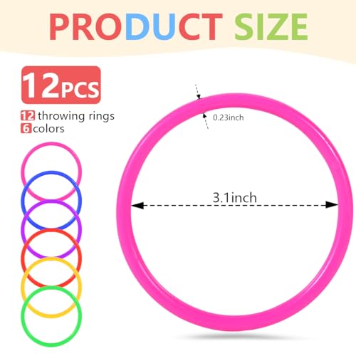 Image of OBTANIM 12 Pcs Plastic 3 Inch Ring Toss Game for Kids and Outdoor Toss Rings for Speed and Agility Practice Game, Random Colors
