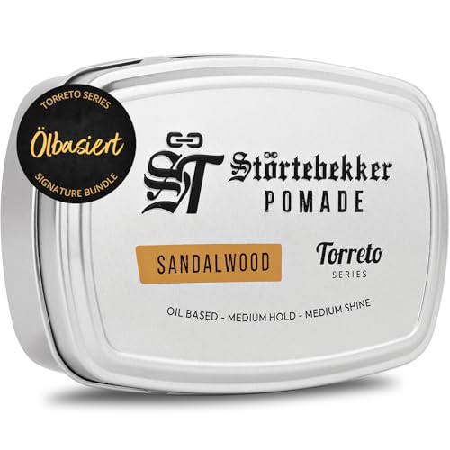 Störtebekker® Premium Pomade Ölbasiert Sandelholz - Pomade Herren 'Torreto Series' - Mittlerer Halt - Mittlerer Glanz - Haarwachs 125ml - Barbershop Haarpomade - Haarstyling Made in Germany