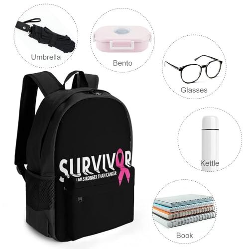 Men's Breast Cancer Survivor Pink Ribbon Black Travel Backpack, Breathable Adjustable Strap Shoulder Bag for Climbing, Large Capacity Backpack with Side Pockets4