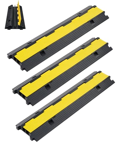 CREWORKS 3 Pezzi Passacavo a Pavimento in Gomma con 2 Canali Capacità 5T, Passacavi a Pavimento Rampa, Modulare Coperchio di Protezione Cavi Antiscivolo, Protezione per Rampa in Gomma