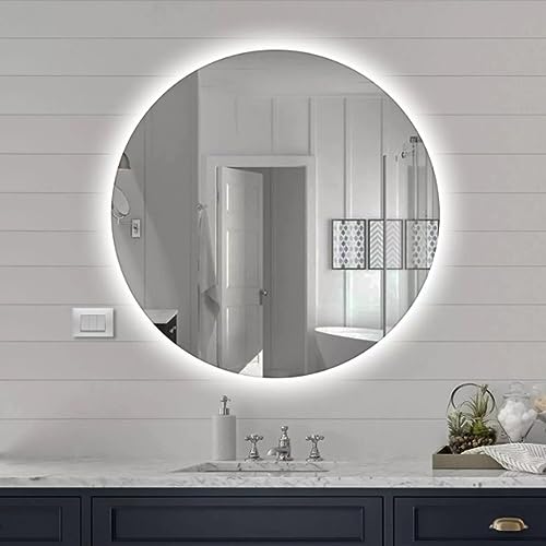 Inbagno Specchio da Parete Tondo 80 cm retroilluminato, Effetto a Cornice con LED a Luce Fredda, a Filo Lucido con Spessore 0.6