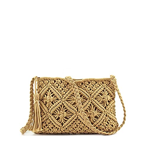 MODELISA - Bolso Sobre De Paja Borla Esparto Con Asa Hombro Para Mujer (Camel) MODELISA - Bolso Sobre De Paja Borla Esparto Con Asa Hombro Para Mujer (Camel)