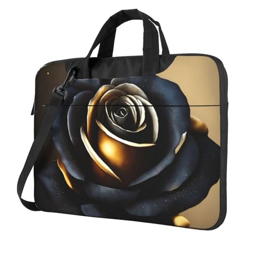 Sac d'ordinateur portable 13 pouces noir avec motif floral et poignée solide
