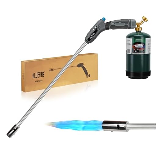 BLUEFIRE 32“ Weed Torch, Propane Weeds Burner with Trigger Start on Handle,1-Hand Operation,Garden Blowtorch,Ice Melting,Outdoor Cooking Grill,Campfire Charcoal Starter, MAPP MAP PRO Gas Compatible