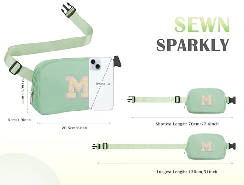 Image of COSHAYSOO Green Belt Bag Crossbody Initial Fanny Pack for Girls 6 7 8 9 10 11 12 Year Old Tween Preteen, Personalized Girls Valentines Easter Basket Stuffers Gifts Letter M