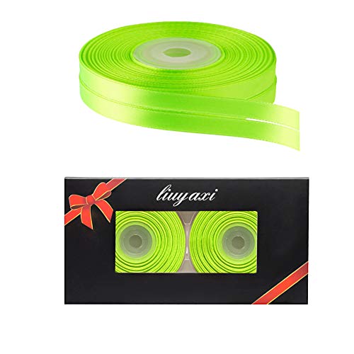 Image of Solid Color Double Faced Apple Green Satin Ribbon 3 /8 inch X 50 Yards, Ribbons Perfect for Crafts, Wedding Decor, Bow Making, Sewing, Gift Package Wrapping and More