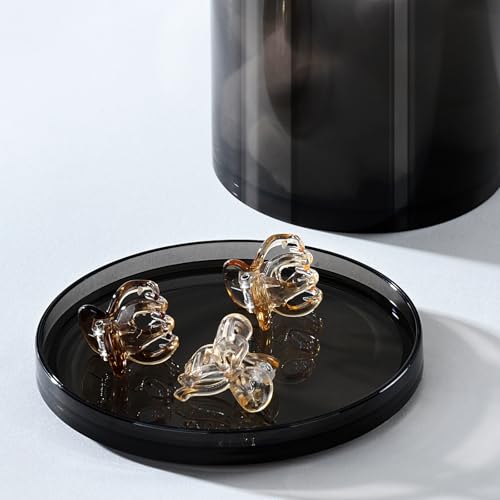 SheeChung Qtip Holder Dispenser Stackable Apothecary Jars with Storage Lids for Cotton Swabs, Balls, Pads, Floss Picks-2 Pack Acrylic Canister Black Bathroom Accessories Decor, Vanity Organizer (12oz)2