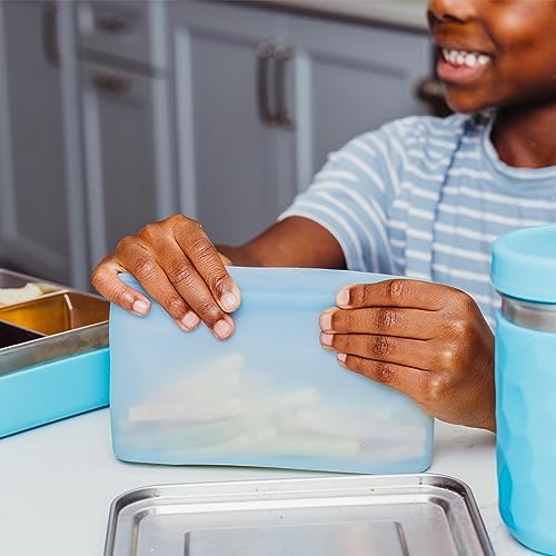 WeeSprout Reusable Silicone Bags (Set of 3) 100% Food Grade Storage Containers, Leakproof, Dishwasher & Microwave Safe, Snack, Sandwich, Quart, & Half Gallon Sizes - Thumbnail 3