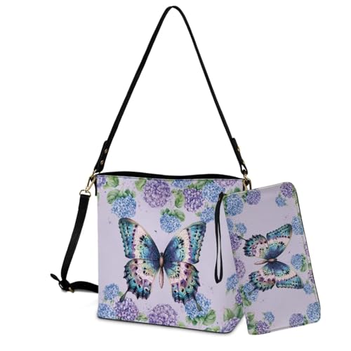 Lotusorchid Crossbody Handbag Bucket Purse Satchel Bag with Leather Wallet Adjustable Strap for Women Daily Use