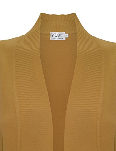 Cielo Women's Solid Basic Open Front Pockets Knit Sweater Cardigan Mustard S #TOP2