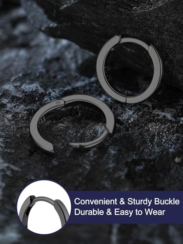 Bandmax 925 Sterling Silver Black Huggie Hoop Earrings 10mm Small Ear Hoops Hypoallergenic Silver Cartilage Piercing Jewelry Gift for Women Men3