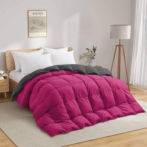 Image of Fluffy 600 GSM Winter Comforter Single Bed 60 inchX90 inch - 600 GSM Heavy Winter Quilt Microfiber Rajai /Duvet /Blanket Super Soft Single Size - Hot Pink /Dark Gray Color